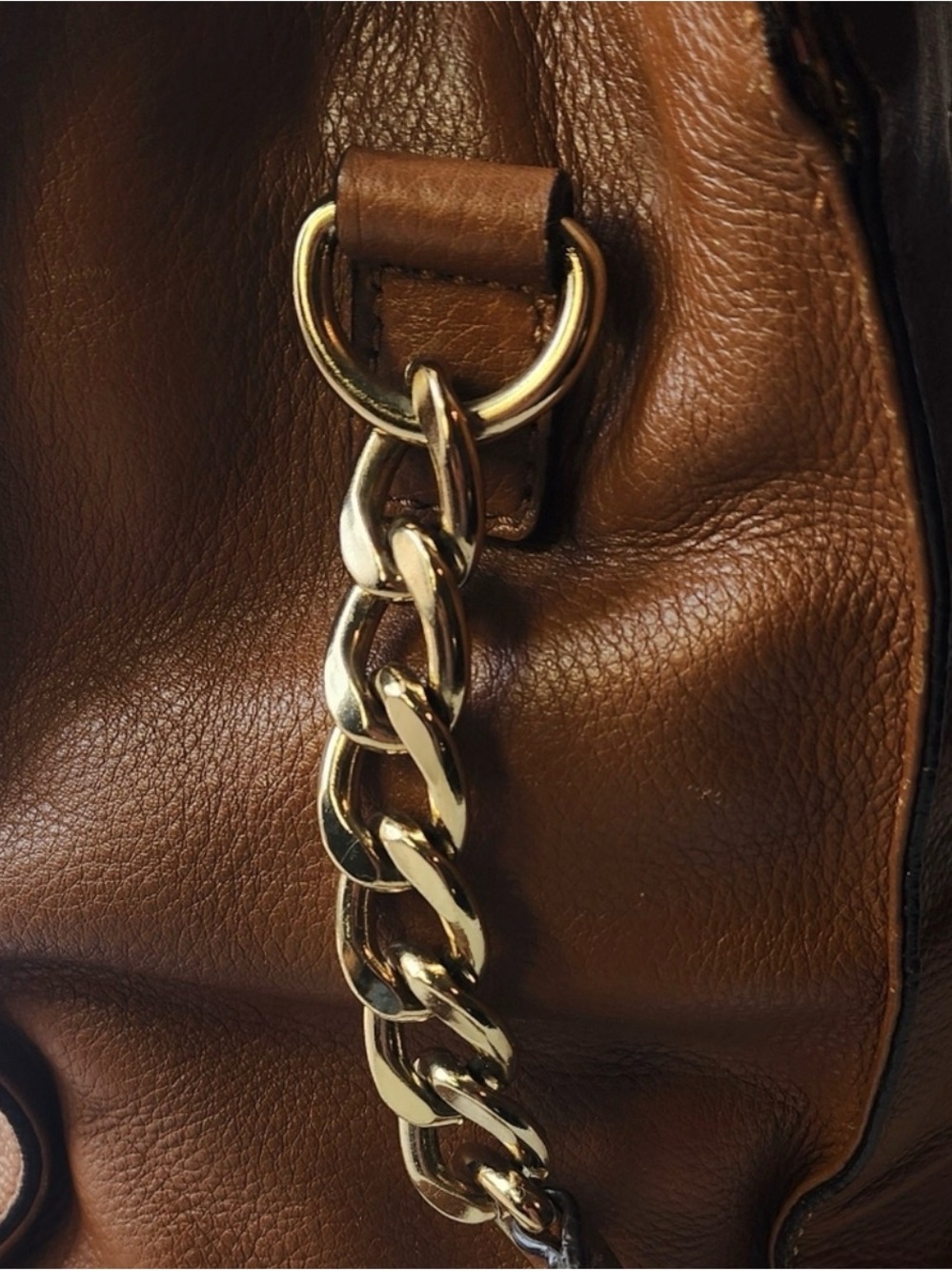 Michael Kors Cognac Leather Hamilton Satchel Shoulder Bag in EUC Gold HW Buckle - Picture 8 of 15